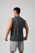 Men's loose cotton fitness vest with hidden hook side openings in black colour