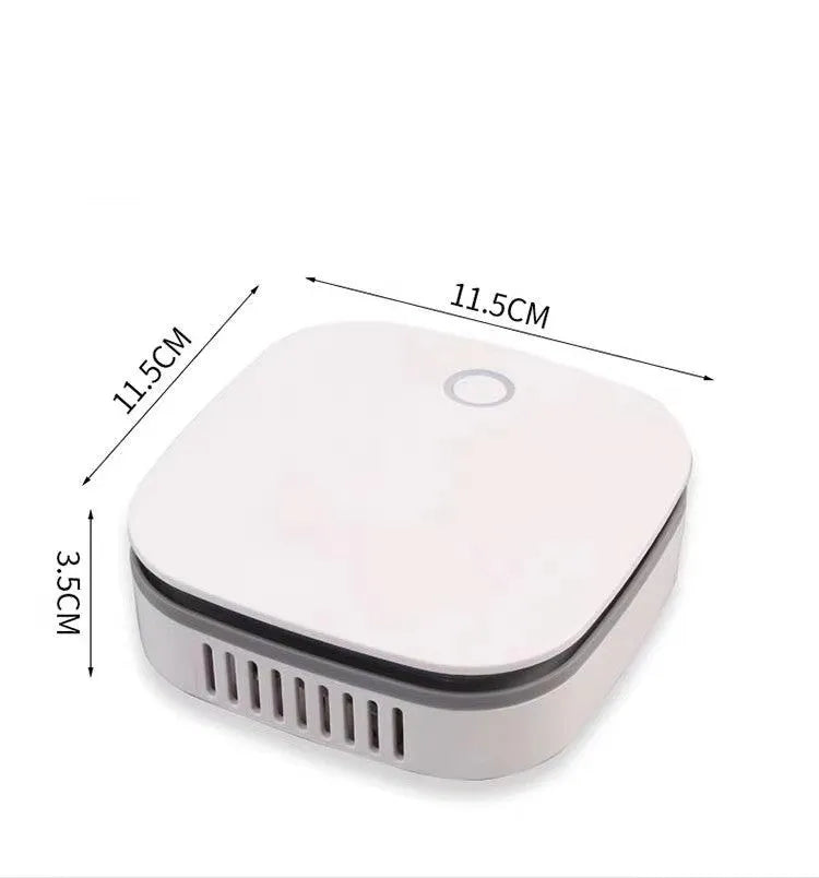 White USB-powered car air purifier with button control for air disinfection.