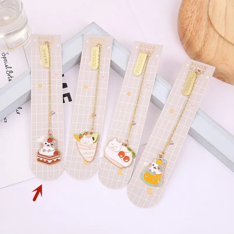 Jane Key Foodie cartoon cat metal bookmark in strawberry cake design