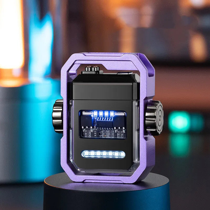 Blue double arc electric lighter with mechanical rotary gyroscope and Type-C charging port