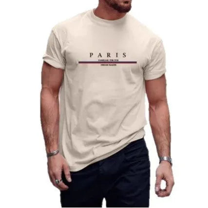 Men's heavy pure cotton short-sleeved T-shirt with a printed design in a loose casual fit