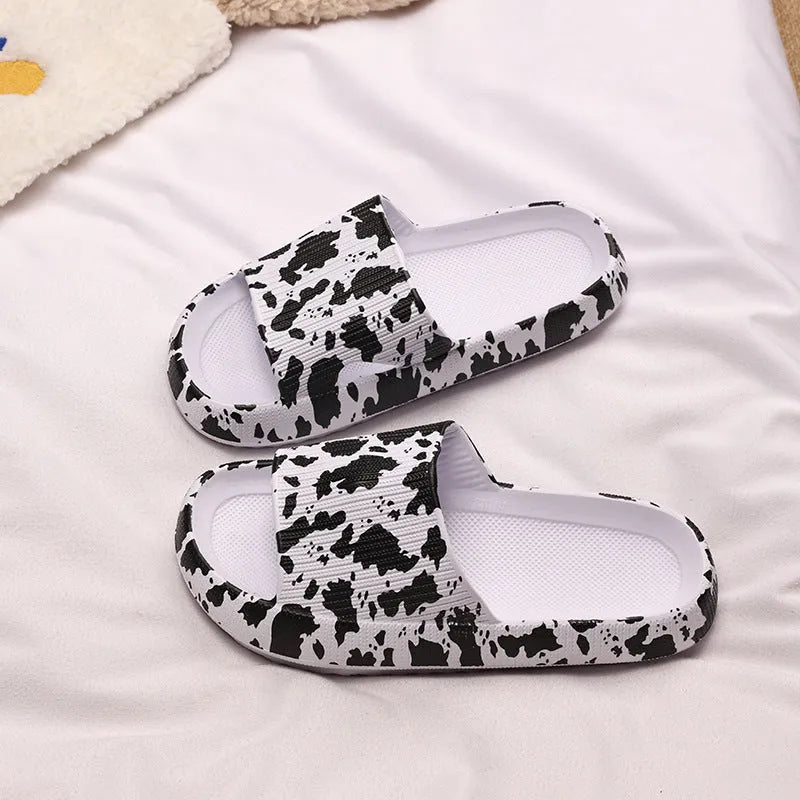 Women's leopard print EVA slippers with thick sole, shown in multiple colour variants.