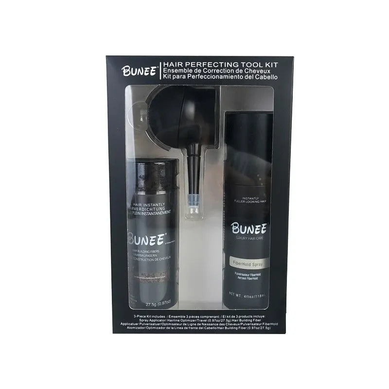 Dense hair fibre powder 275g canister with applicator nozzle and shaping spray bottle for thickening hair