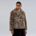 Leopard print women's coat with a buckle lapel detail on the collar
