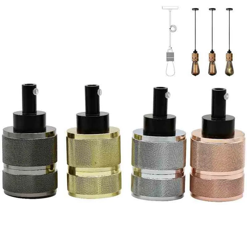 Retro DIY chandelier ceiling light in chrome, gold, rose gold, or shiny black with braided cord