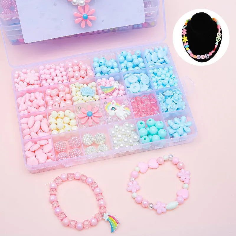 Children's acrylic bead puzzle toy set in 24-grid storage box multi-colour beads