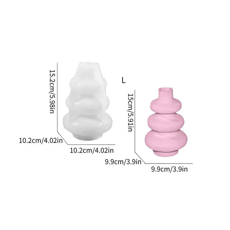 Three layer circle vase silicone mould in irregular modern shape for resin and candle crafts