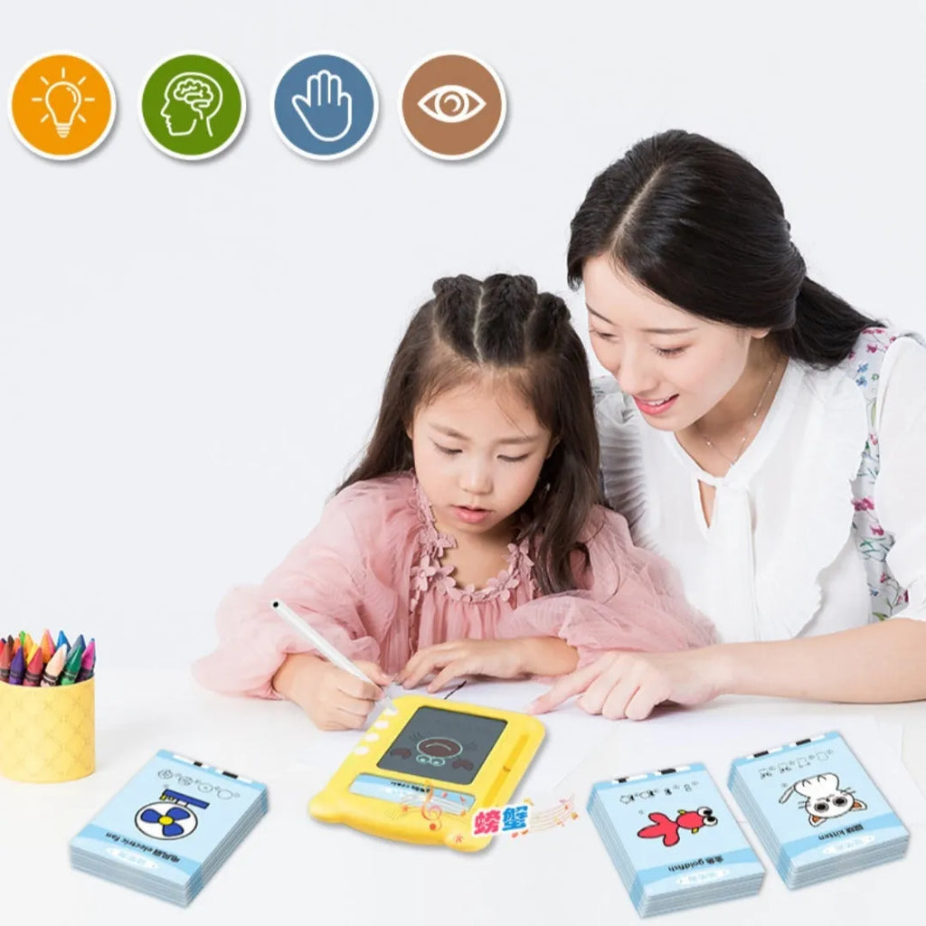 Yellow ABS plastic early learning machine with bilingual card system for children's language development