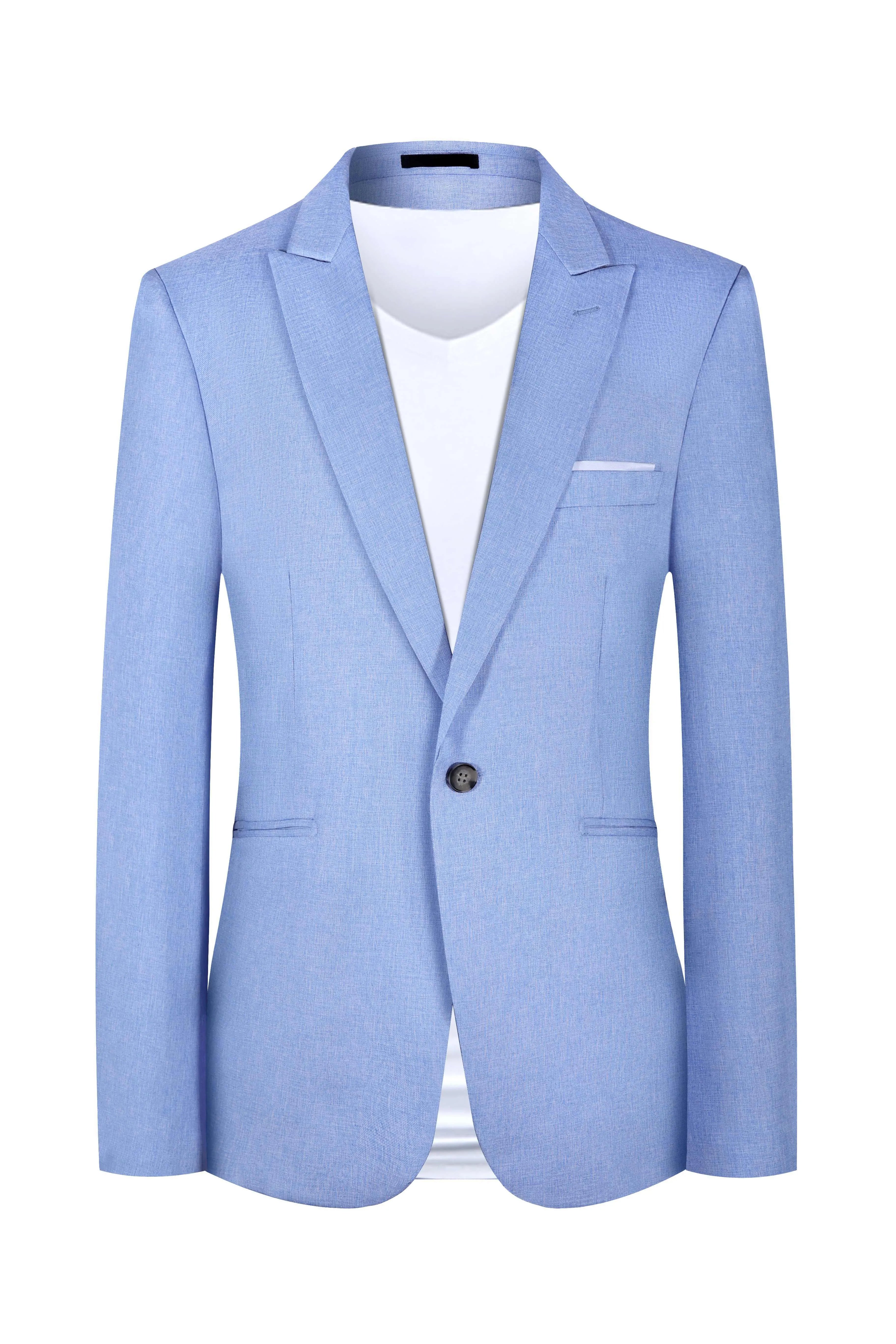 Men's western style casual suit jacket in light blue and pink options with Asian size fit for spring and summer fashion