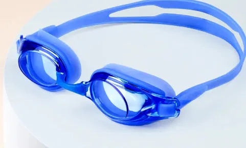 Adult myopia swimming goggles with anti-fog lenses and a protective storage case.