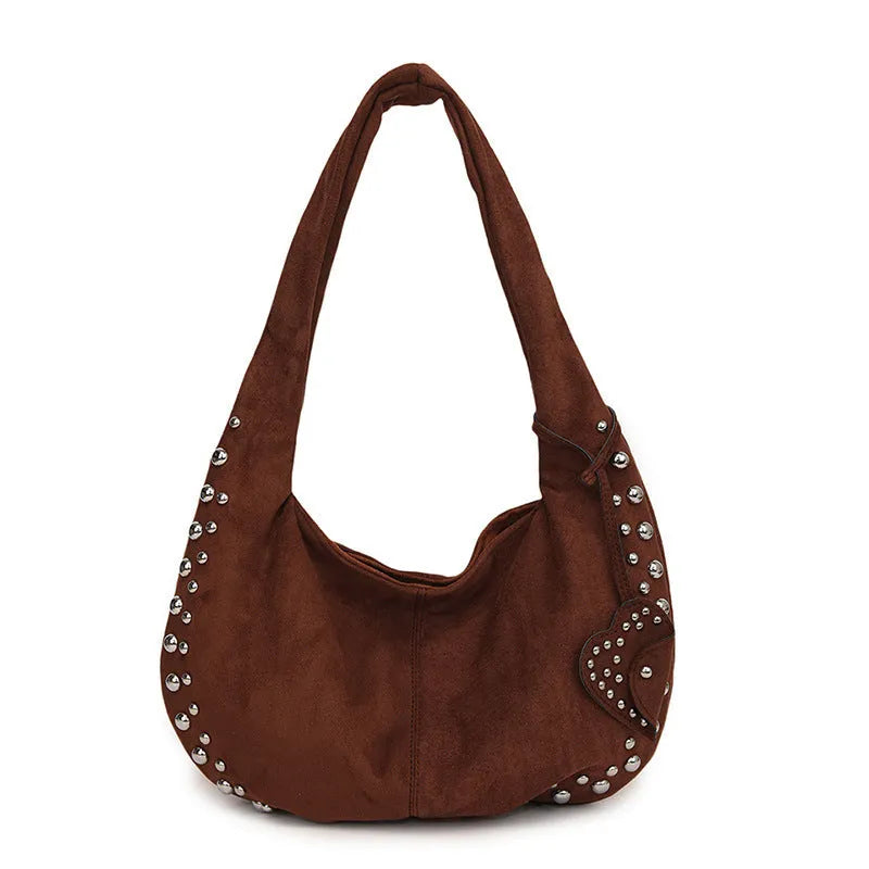 Soft plush underarm tote handbag in European American retro style available in five colours