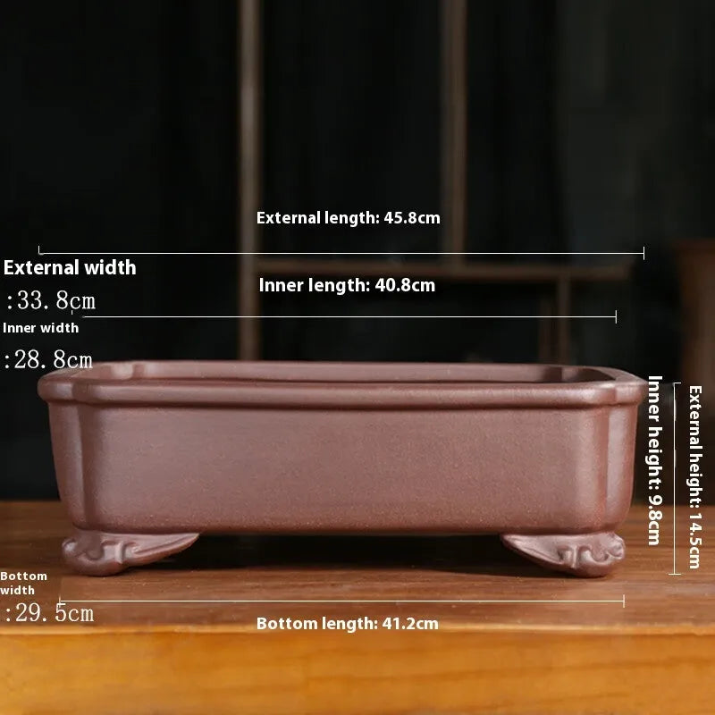 Purple sand rectangular manger bonsai pot with antique styling and corner cutting design