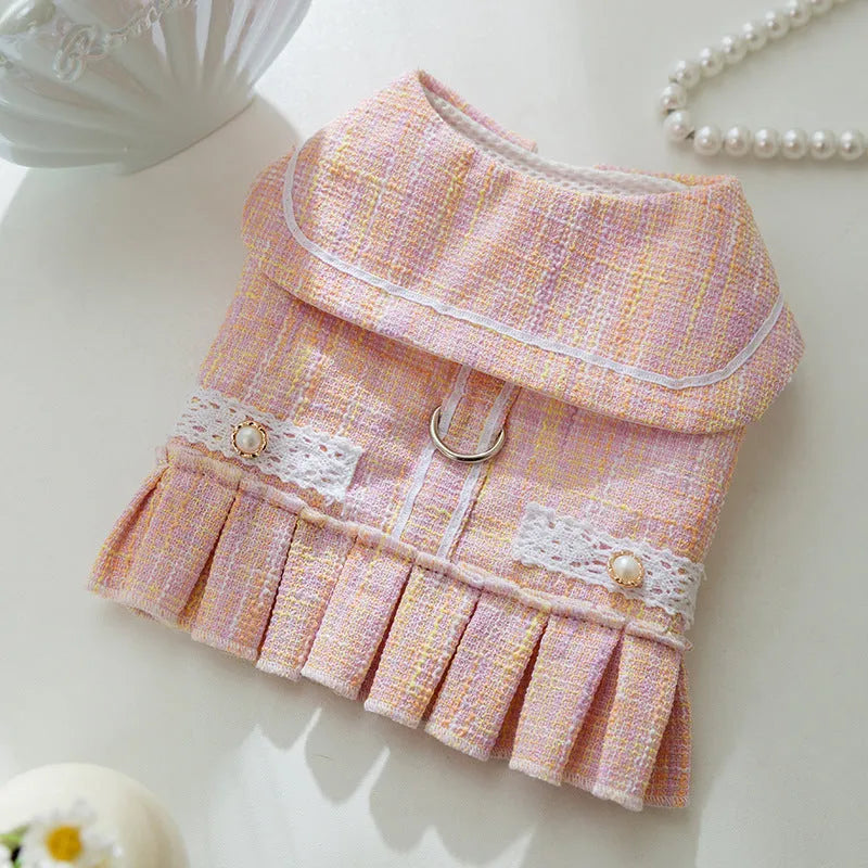 Purple and pink polyester pet clothes for cats and small dogs in four sizes