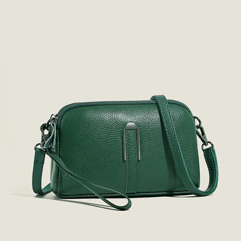 Women's genuine leather shoulder bag in square design with dimensions 19cm by 13cm by 6cm