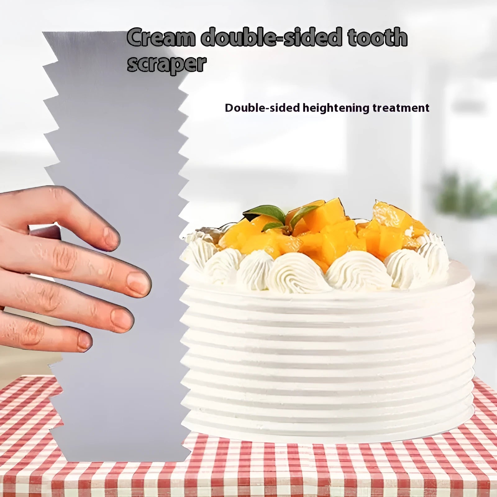 Stainless steel cake scraper with multiple polygon-patterned edges for decorating