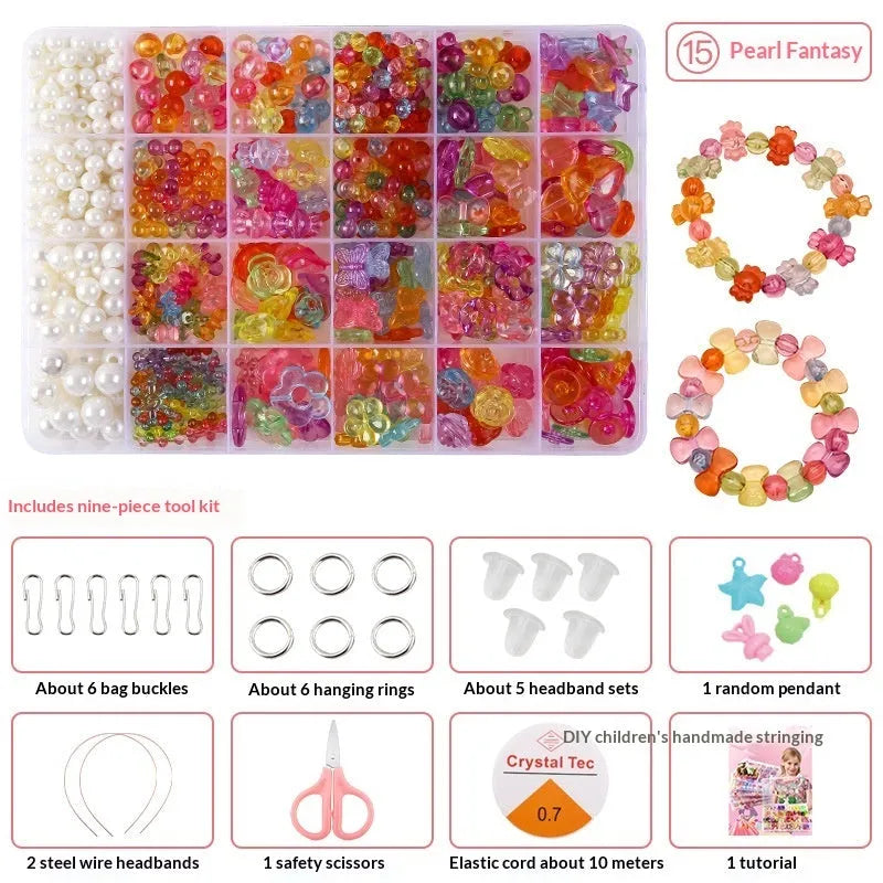 Children's acrylic bead puzzle toy set in 24-grid storage box multi-colour beads