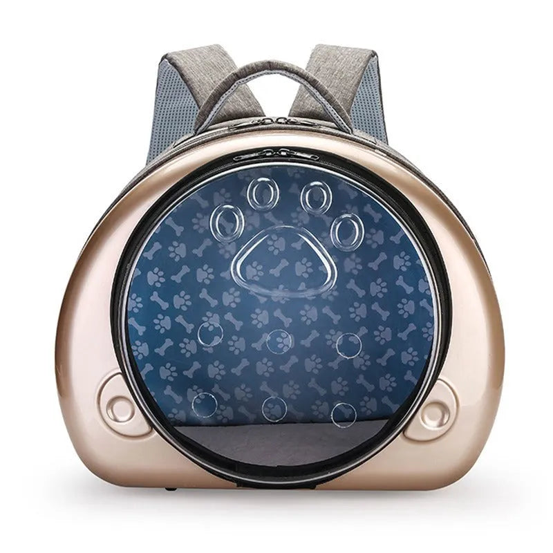 Transparent space capsule style cat carrier backpack in PC canvas with a coloured front shell.