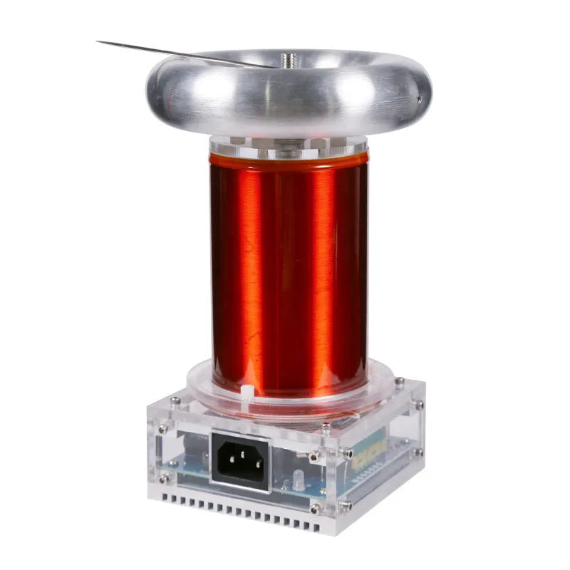 Aluminium Tesla coil driver board with controller producing electrical arc display