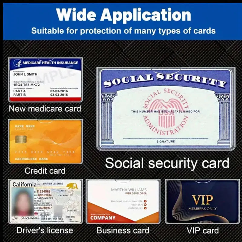 Transparent PVC social security card holder showing card visibility and waterproof protection