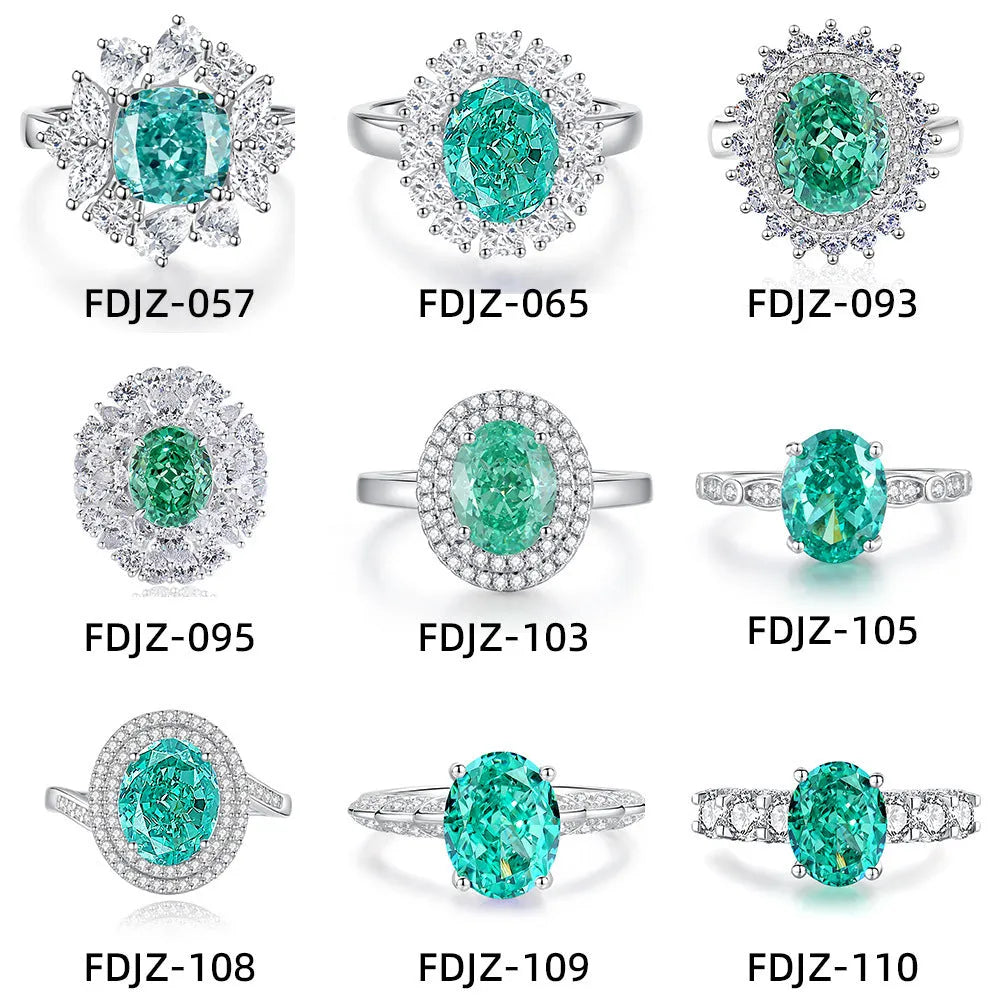 S925 silver emerald ring for women with inlaid high carbon diamonds in a geometric design on a white background.
