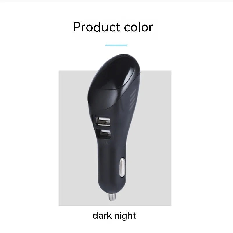 White car USB charger with integrated air purifier showing compact 103mm design