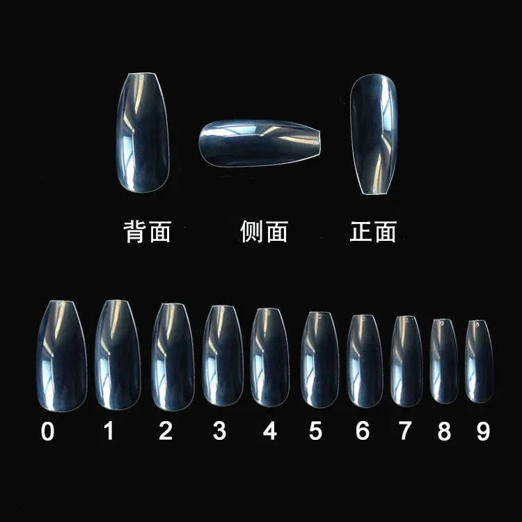 500 transparent false nails in natural clear colour with 10 different sizes for professional or home use