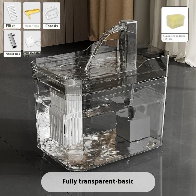 Automatic cat water fountain with transparent cover and circulating water filter system