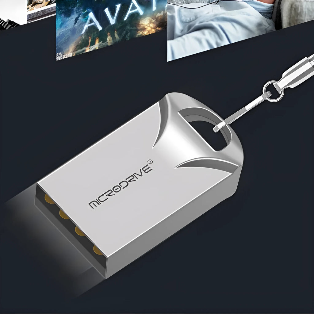 Mini black aluminium USB flash drive showing compact size next to coin for scale