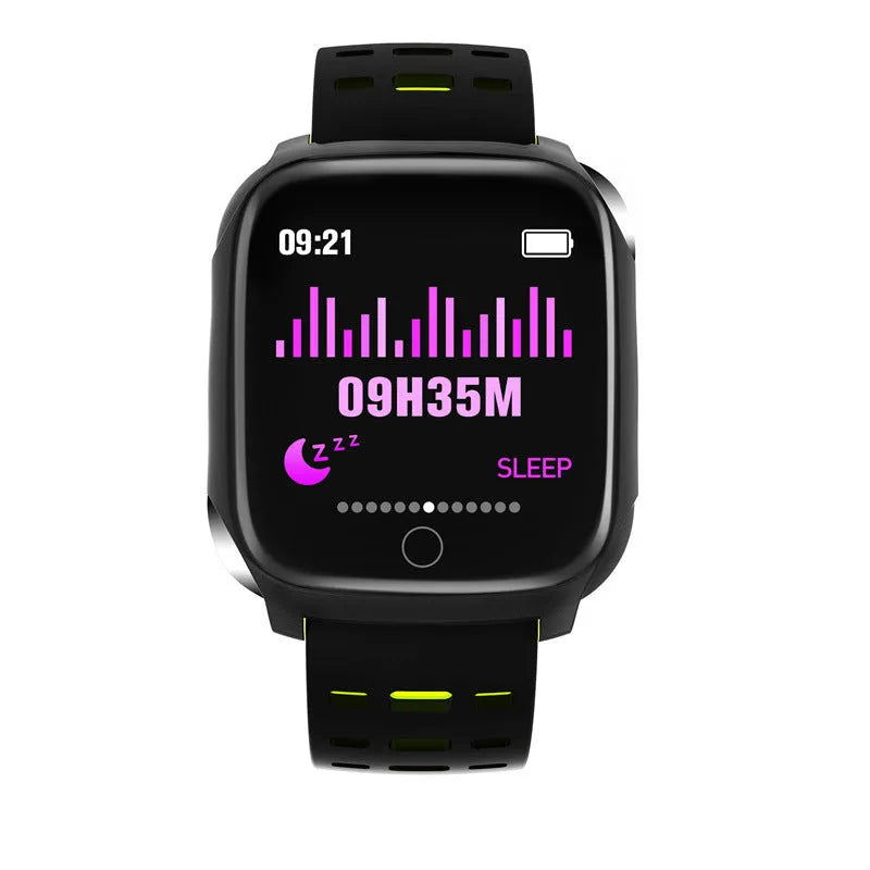 F16 smart watch with ECG monitoring on a silicone wristband in black and grey colour