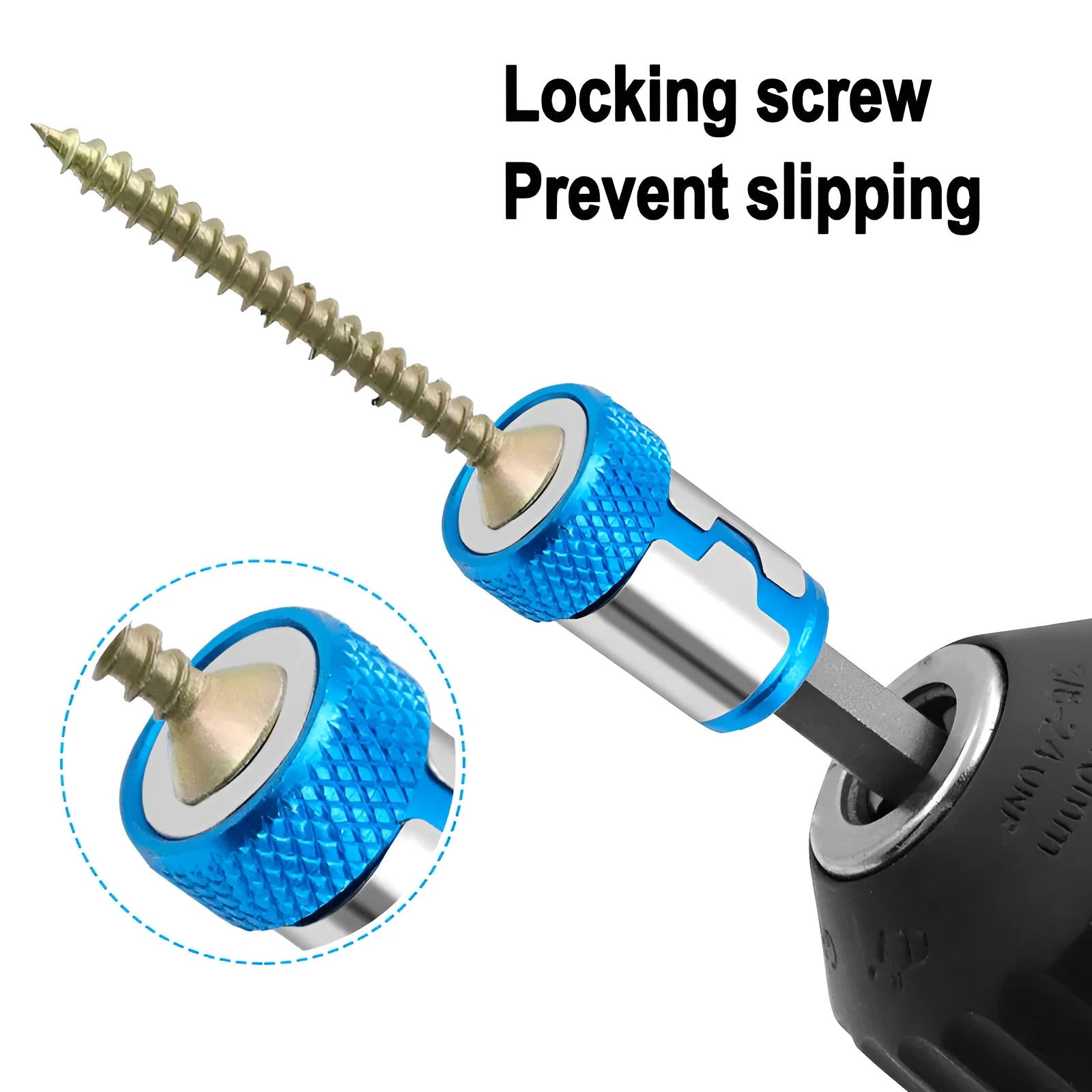 Light blue screwdriver bit with magnetic ring in high carbon steel, showing patterned and smooth ring designs