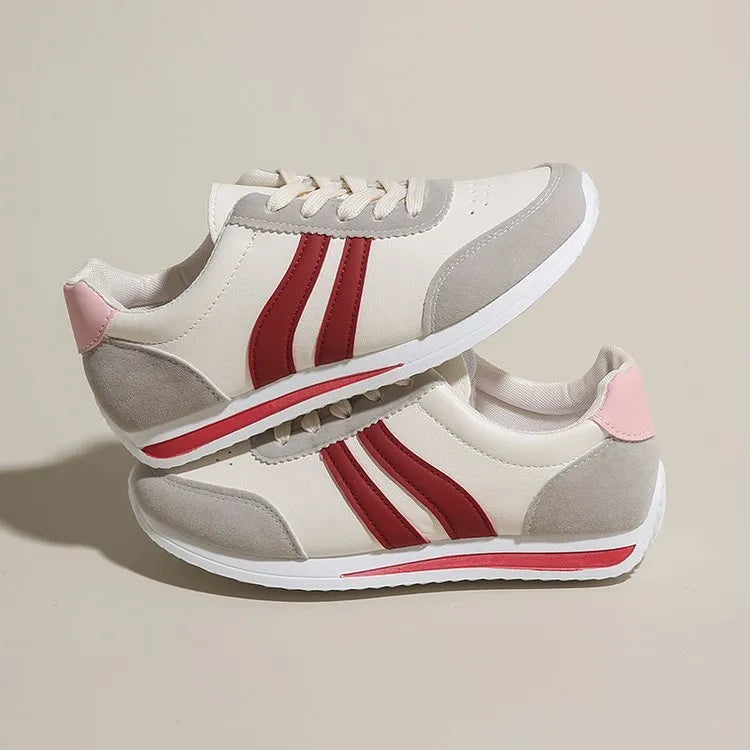 Red and blue lace-up leisure sneakers with soft rubber soles and PU mesh uppers