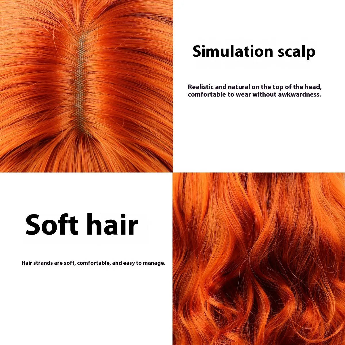 Women's big wavy bangs synthetic wig in orange high temperature fibre natural style