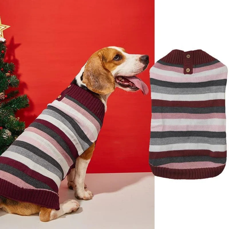 Grey dog sweater with horizontal zipper and button-accented pockets for small medium breeds