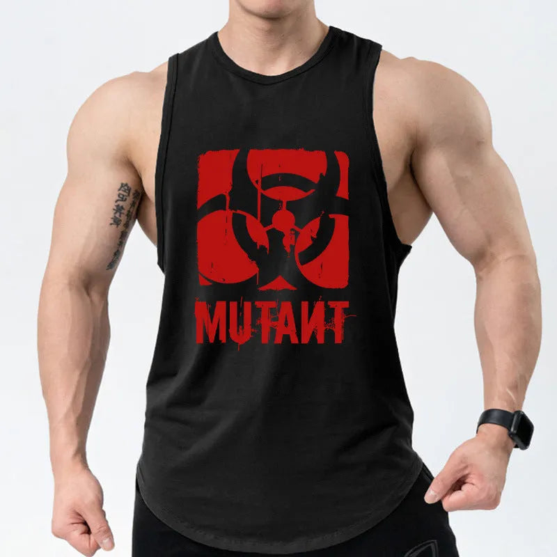 Men's loose training sleeveless shirt vest in multiple colour options including dark blue with yellow mark and red semicircle designs