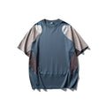 Men's loose-fit patchwork contrast colour T-shirt with raglan short sleeves in cotton blend fabric.