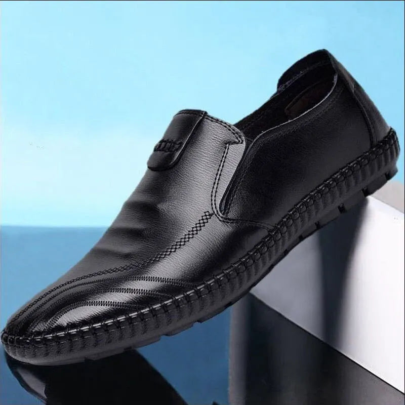 Men's black and brown PU leather business casual shoes with flat heel