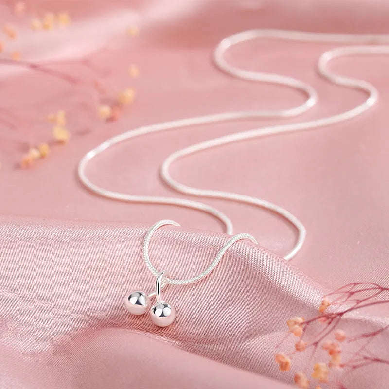 S925 silver cherry necklace for women with adjustable snake bone chain