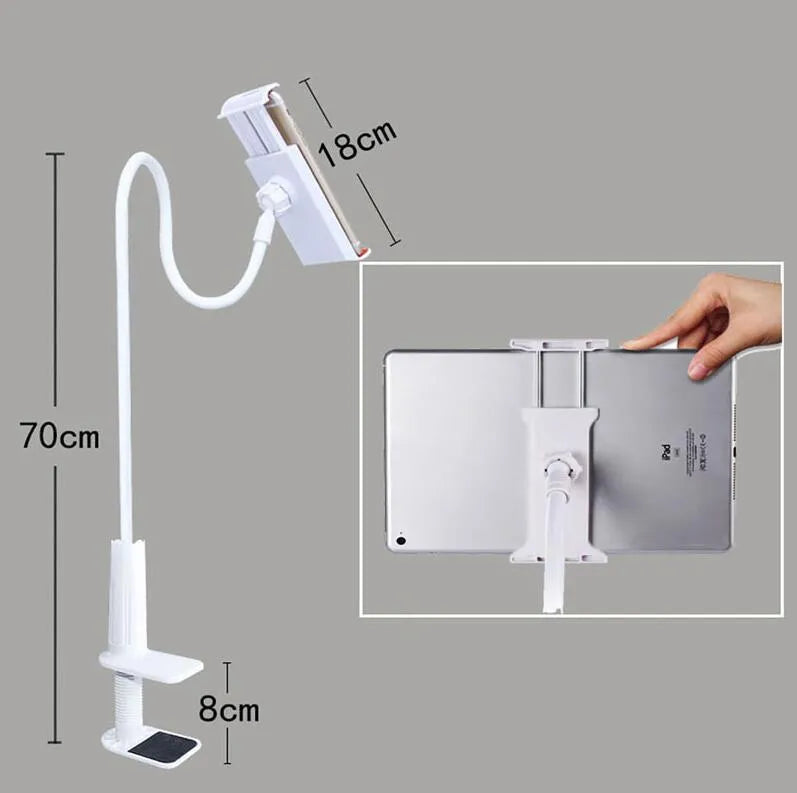 Aluminium alloy bedside phone holder with long flexible arm and saddle base mount
