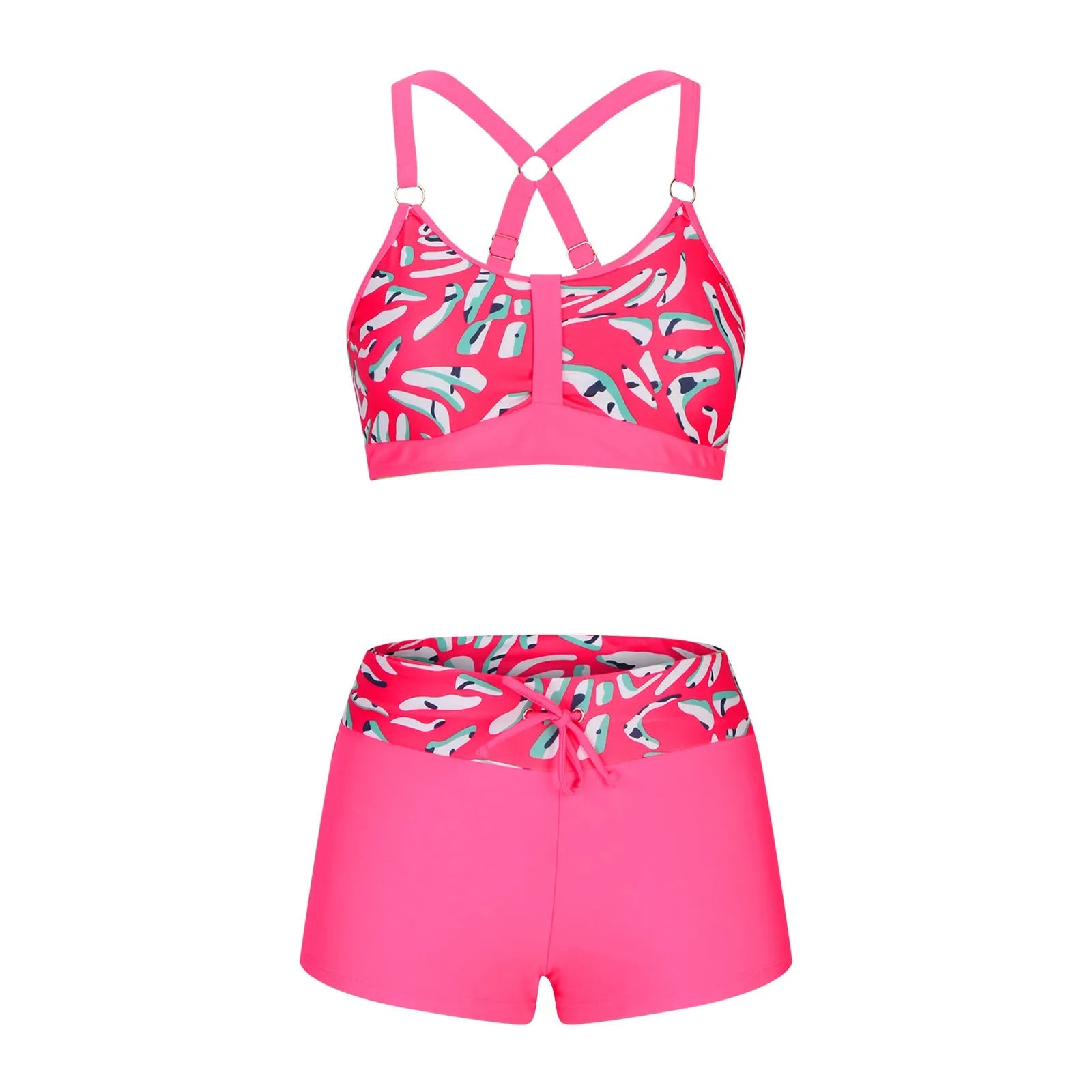 Women's floral printed bikini swimsuit with bra and shorts in polyester fabric