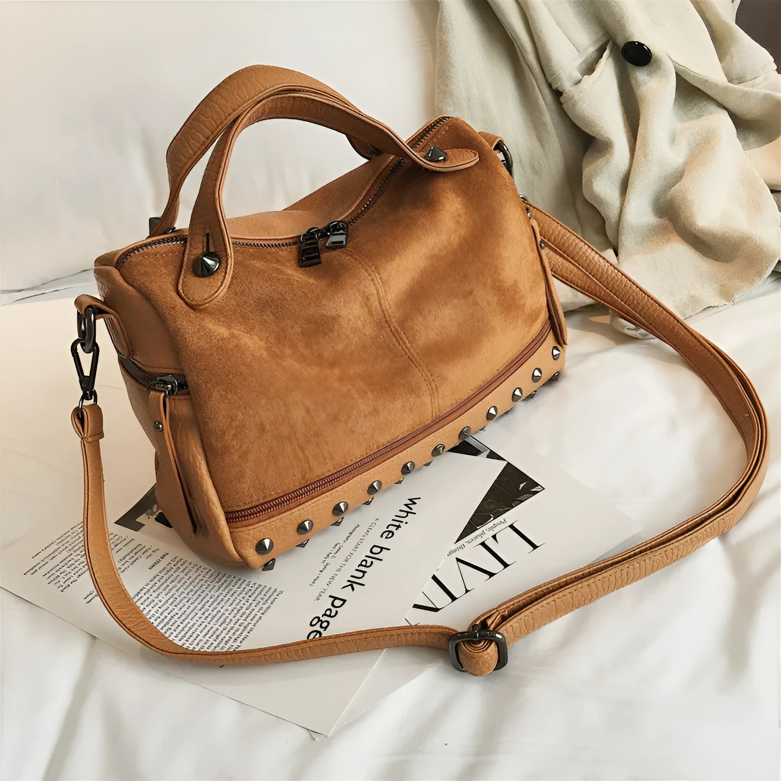 Soft PU leather women's tote shoulder bag in black, brown, or grey colour, showing large capacity and shoulder straps.