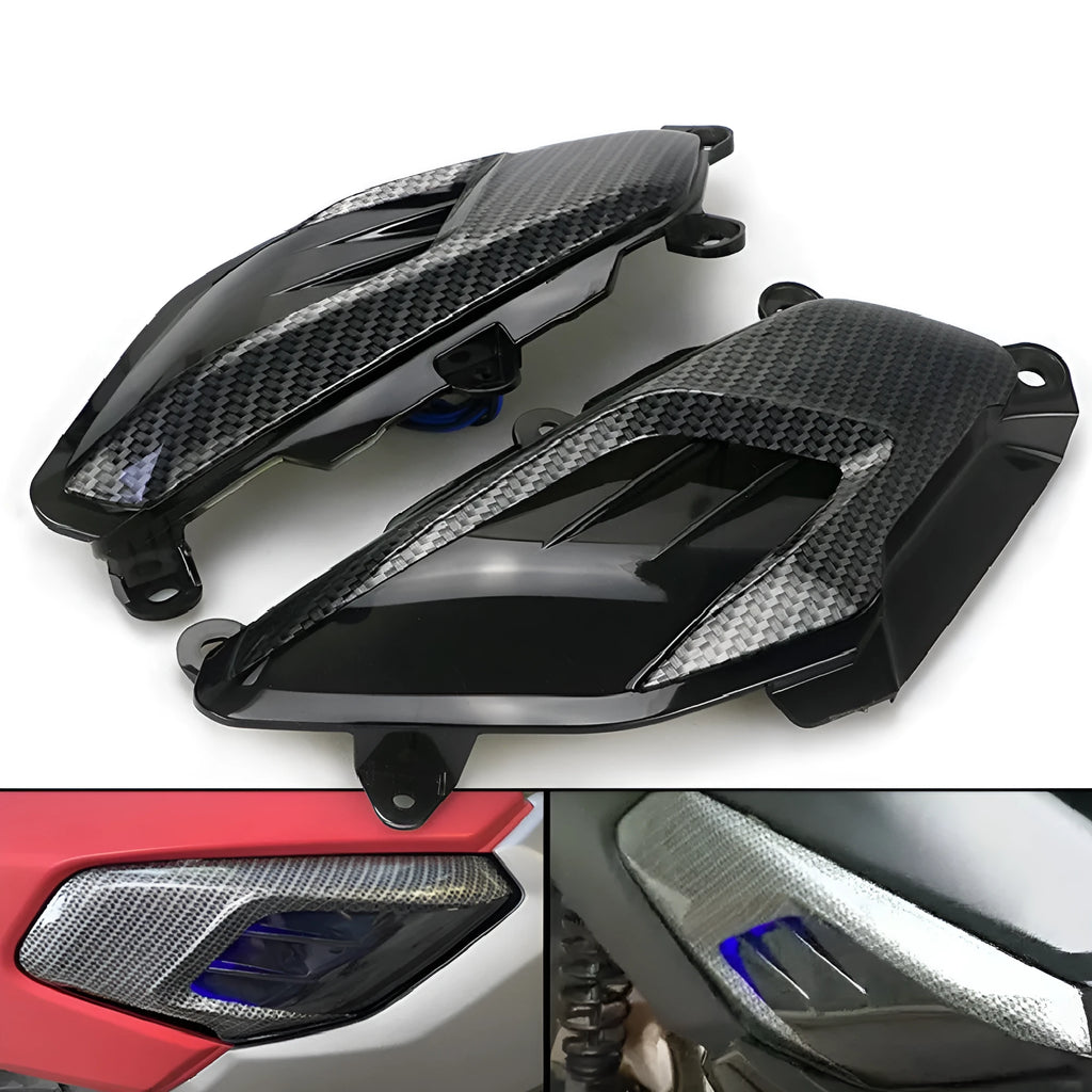 Pair of carbon fibre style LED side lamps for Yamaha NMAX125 and NMAX155 scooters.