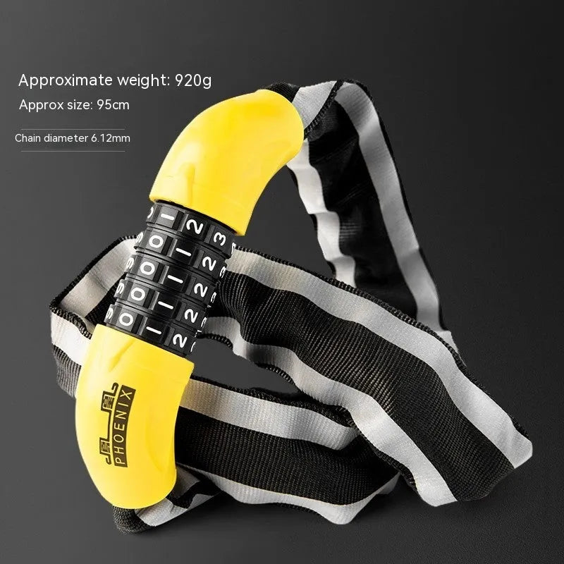 95cm zinc alloy mountain bike chain lock with anti-hydraulic shear design in black colour