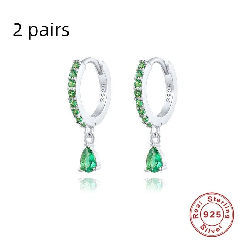 S925 sterling silver water drop earrings with diamond accents in gold or silver plating
