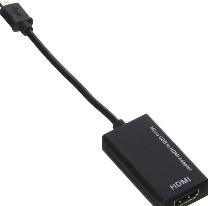 Black DisplayPort to HDMI adapter with 12cm cable and micro USB connector for smartphone TV projector connection
