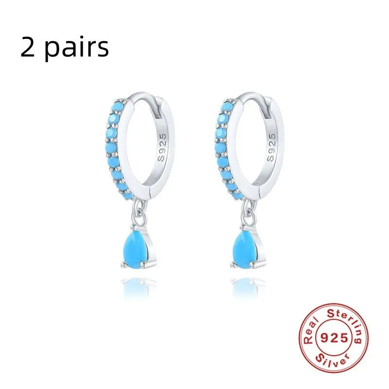 S925 sterling silver water drop earrings with diamond accents in gold or silver plating