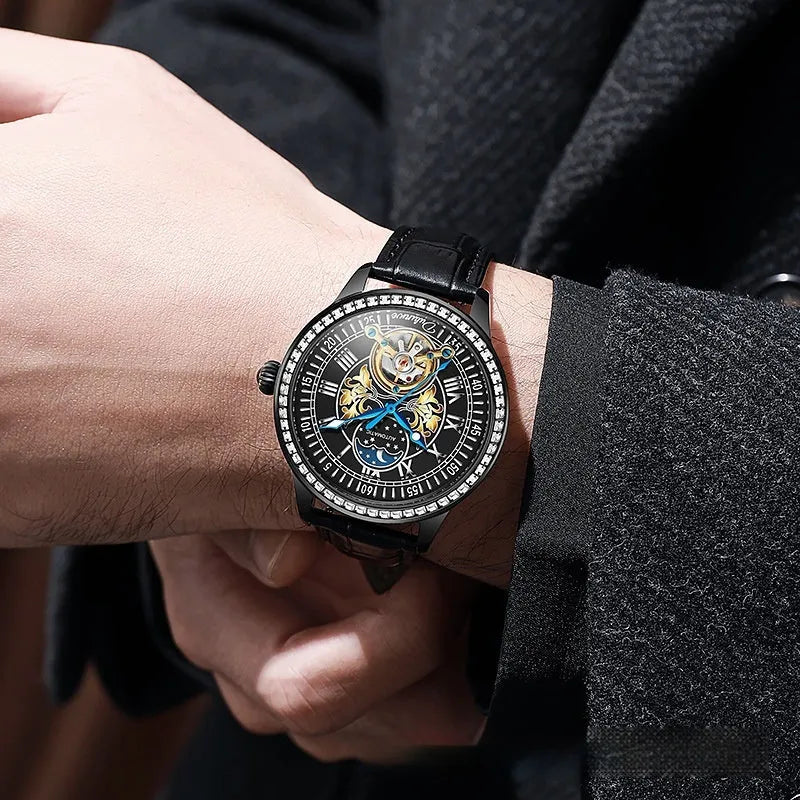 Men's waterproof mechanical watch with stainless steel case and multiple colour strap options