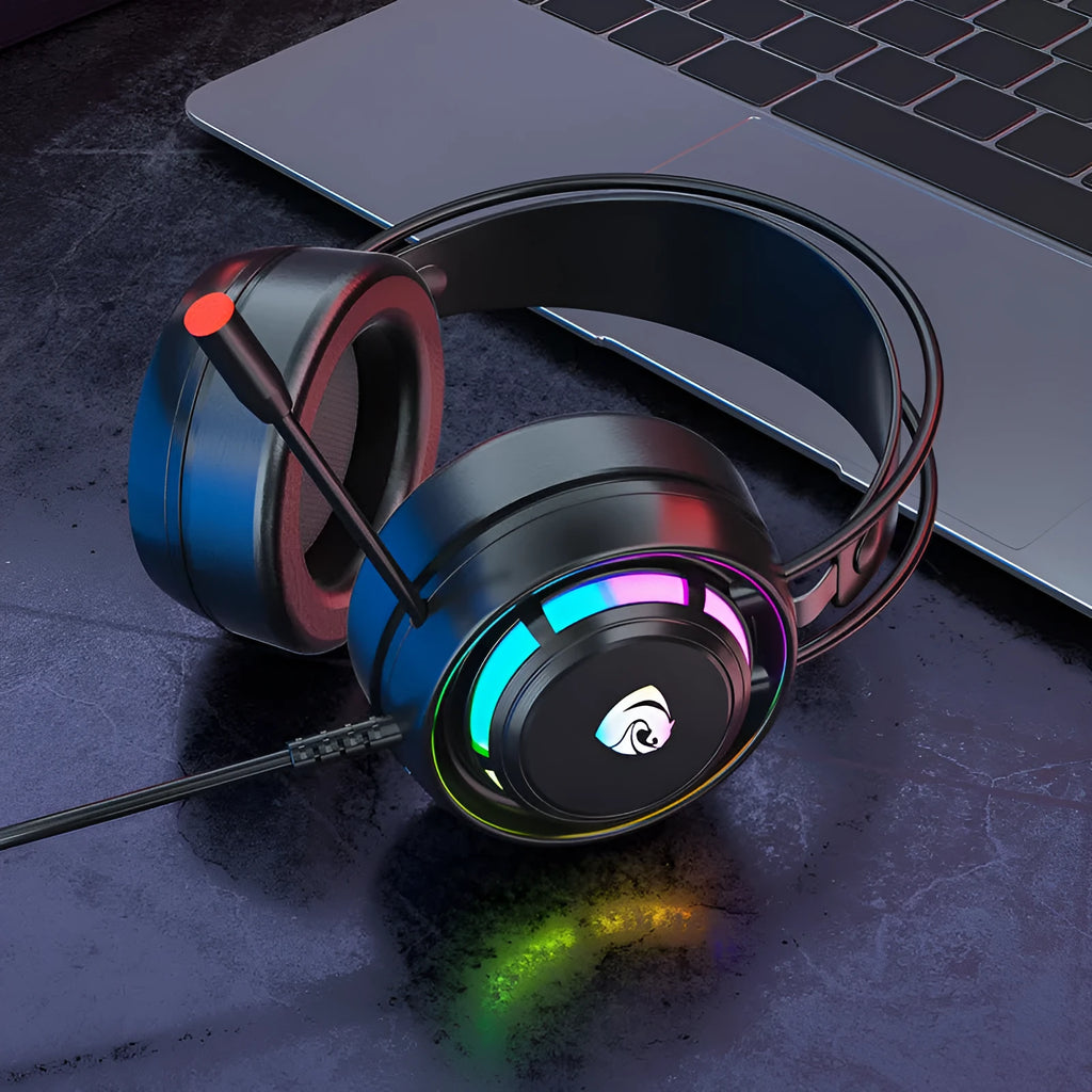 Black wired computer gaming headphones with microphone and 2.2 metre cable