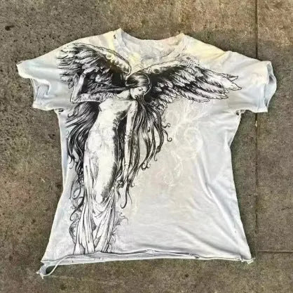 Men's gothic personality cartoon print short sleeve t-shirt in colour HQ929 shown on mannequin
