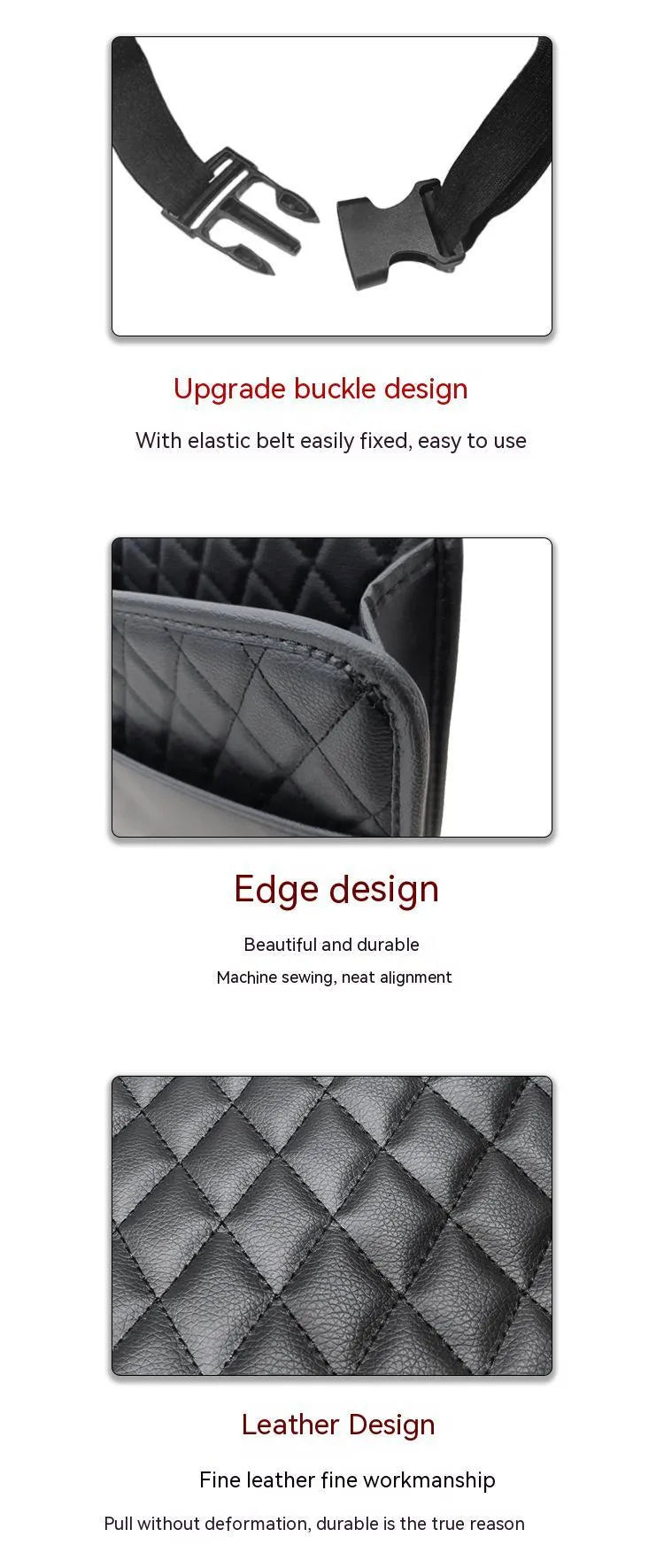 Leather hanging car storage bag in black colour measuring 25cm with hanging straps
