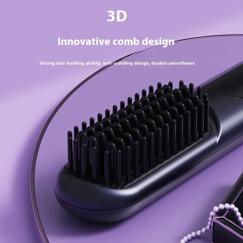 Portable negative ion straight hair comb in blue, grey, or white, showing its 15-20cm length and ABS plastic body.